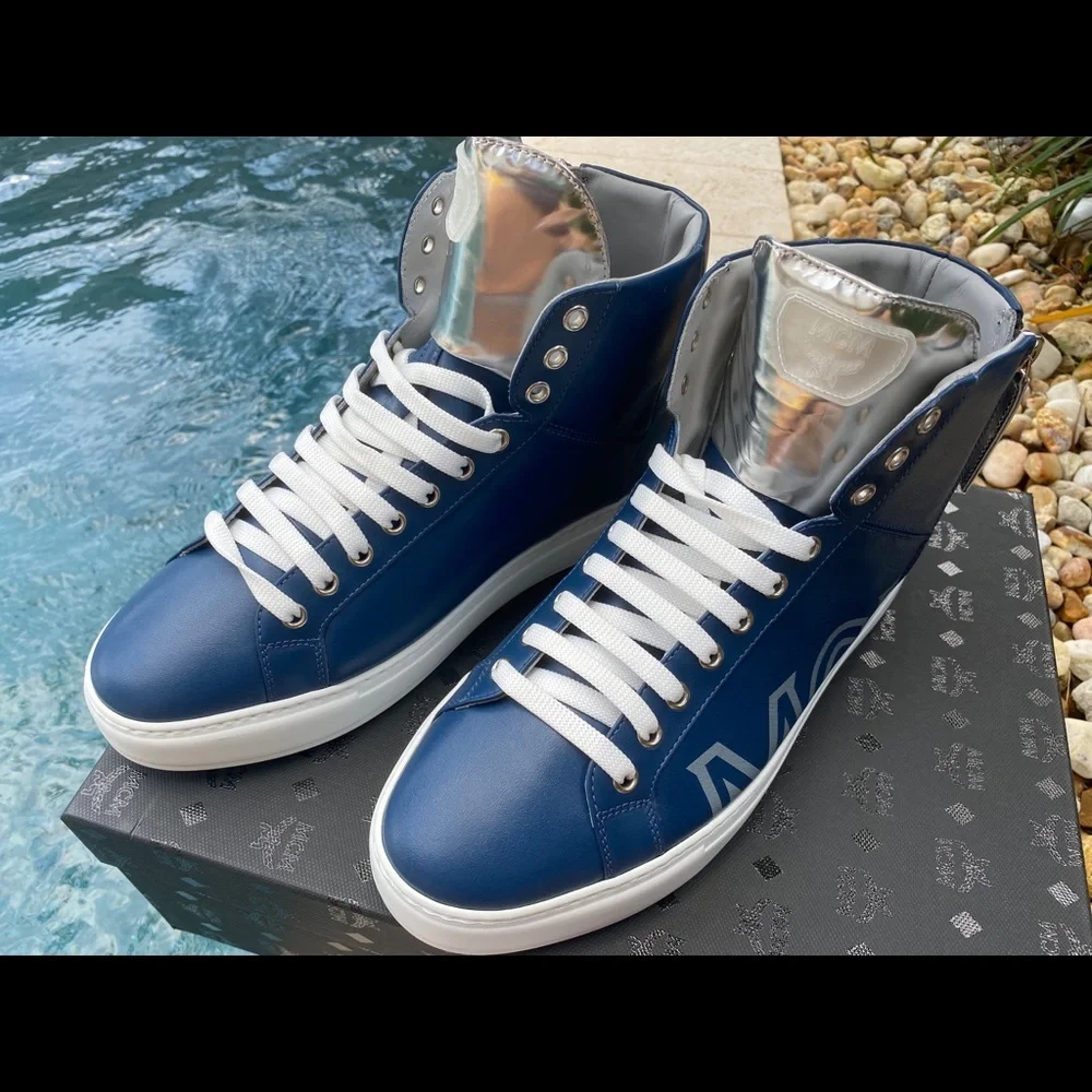 MCM‎ Blue & Silver Leather Men's Hi-top Sneakers